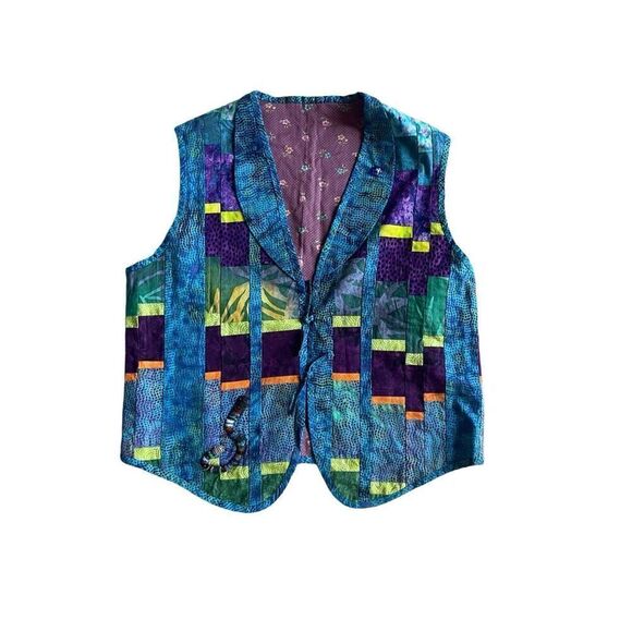 Vintage handmade quilted reversible sea button down vest - Picture 1 of 9